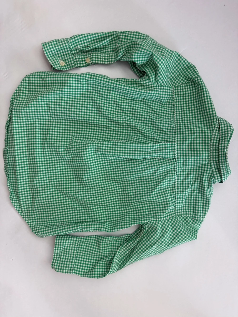 Ralph Lauren Green Gingham Button-Down Shirt with Orange Pony 3t